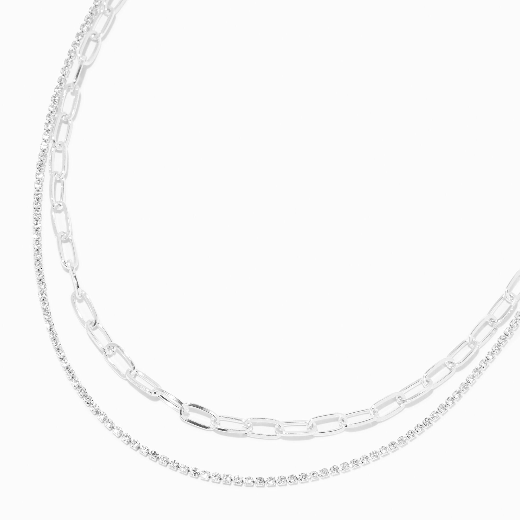 View Claires Tone Crystal Paperclip Chain MultiStrand Necklace Silver information