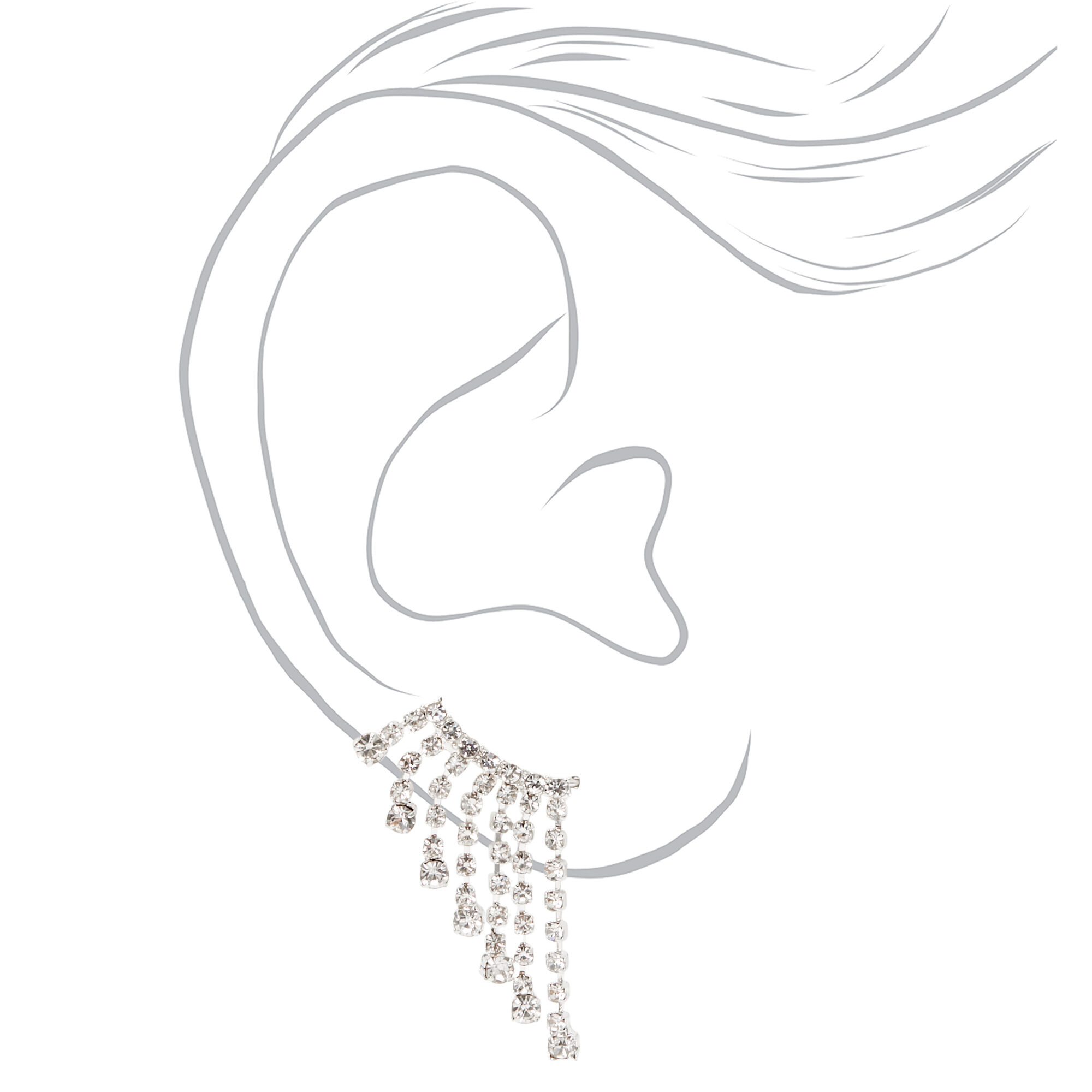 Silver 1" Crystal Dangle Ear Crawler Earrings,