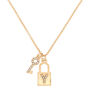 Gold Lock &amp; Key Initial Pendant Necklace - Y,