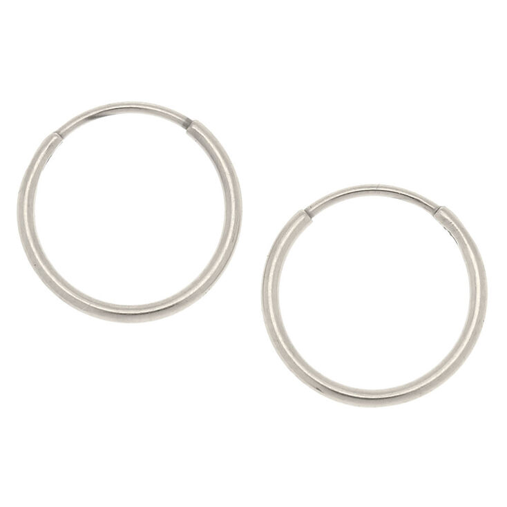 C LUXE by Claire&#39;s Silver-tone Titanium 10mm Sleek Hoop Earrings,