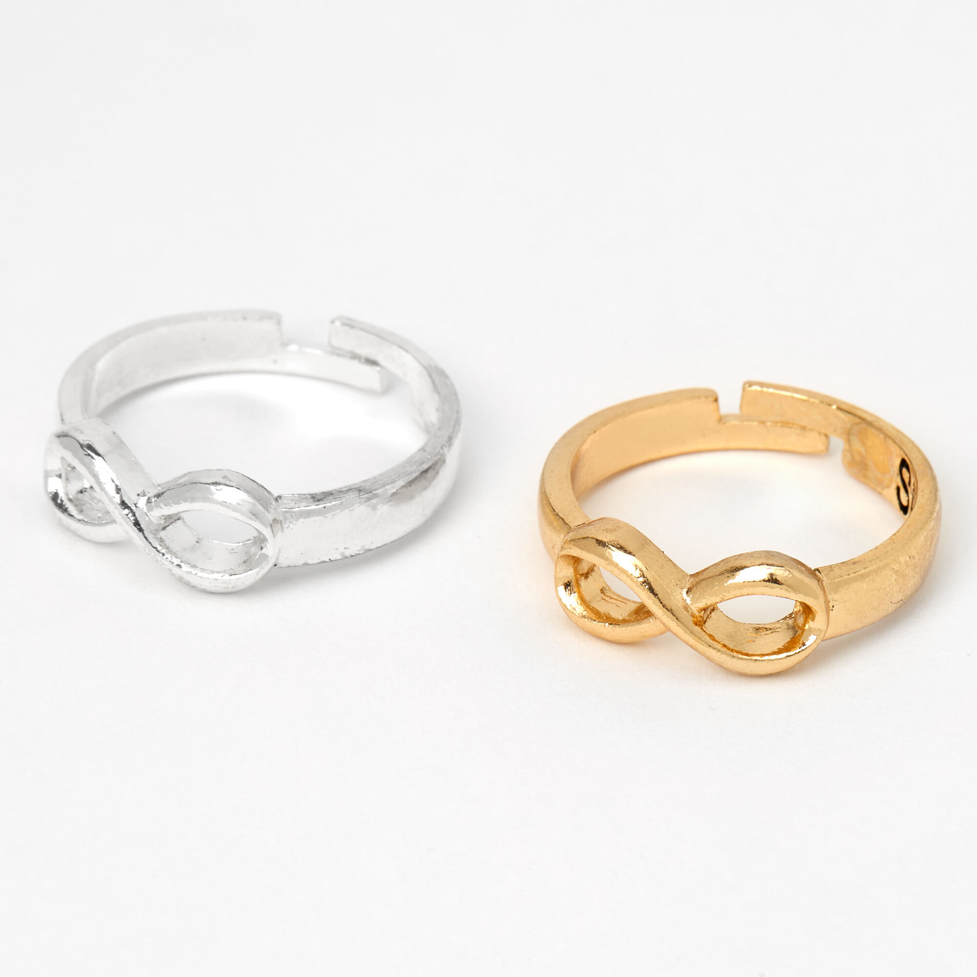 View Claires Mixed Metal Sisters Infinity Rings 2 Pack Gold information