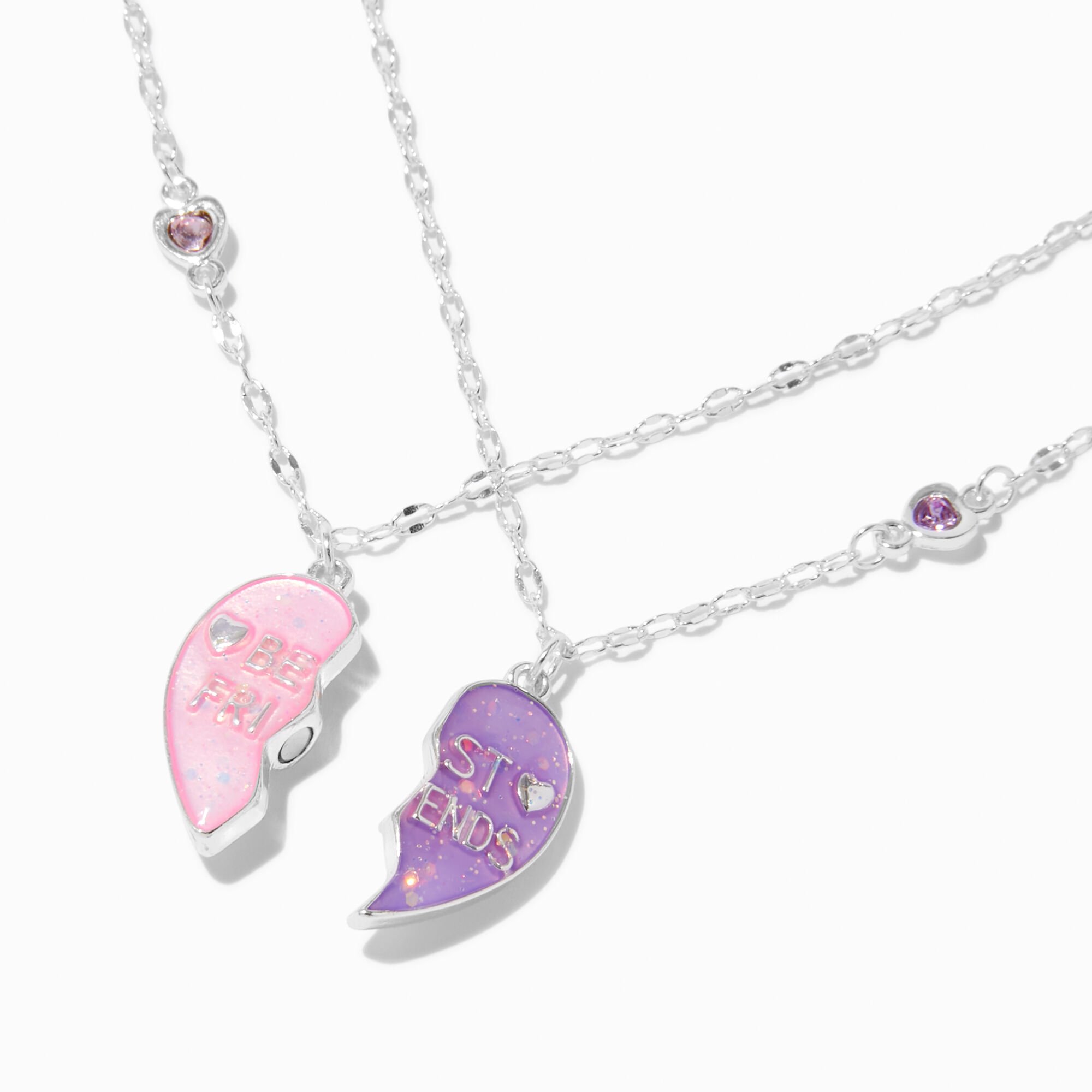 Best Friends UV Color-Changing Split Heart Pendant Necklaces - 2 Pack,