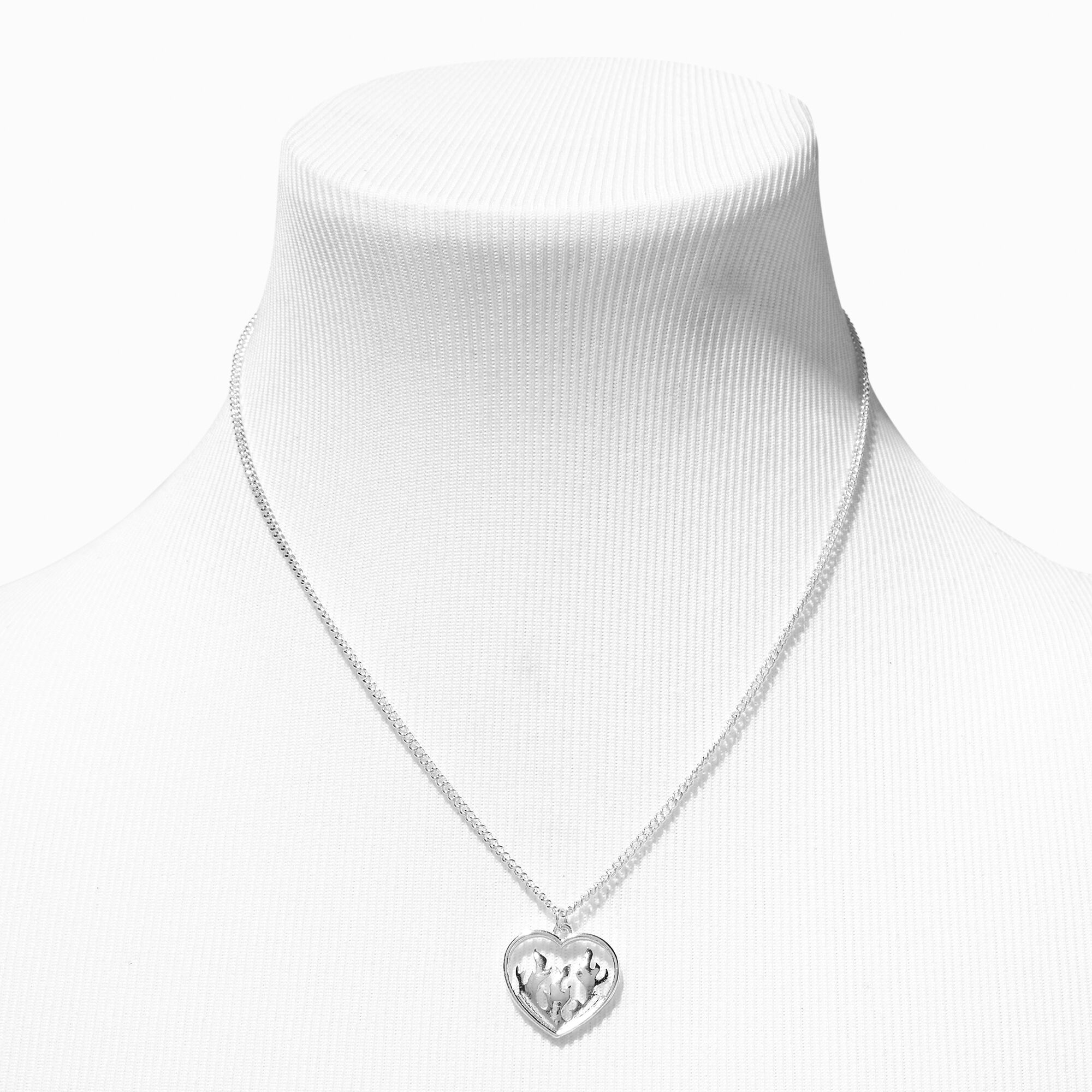 Silver Flame Heart Pendant Necklace,
