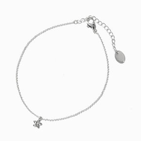 Silver-tone Cubic Zirconia Dainty Flower Chain Anklet,