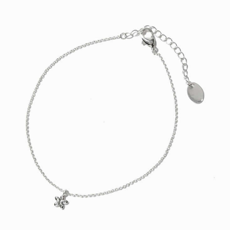 Silver-tone Cubic Zirconia Dainty Flower Chain Anklet,