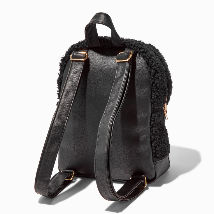 Black Sherpa &amp; Gold Chain Medium Backpack,
