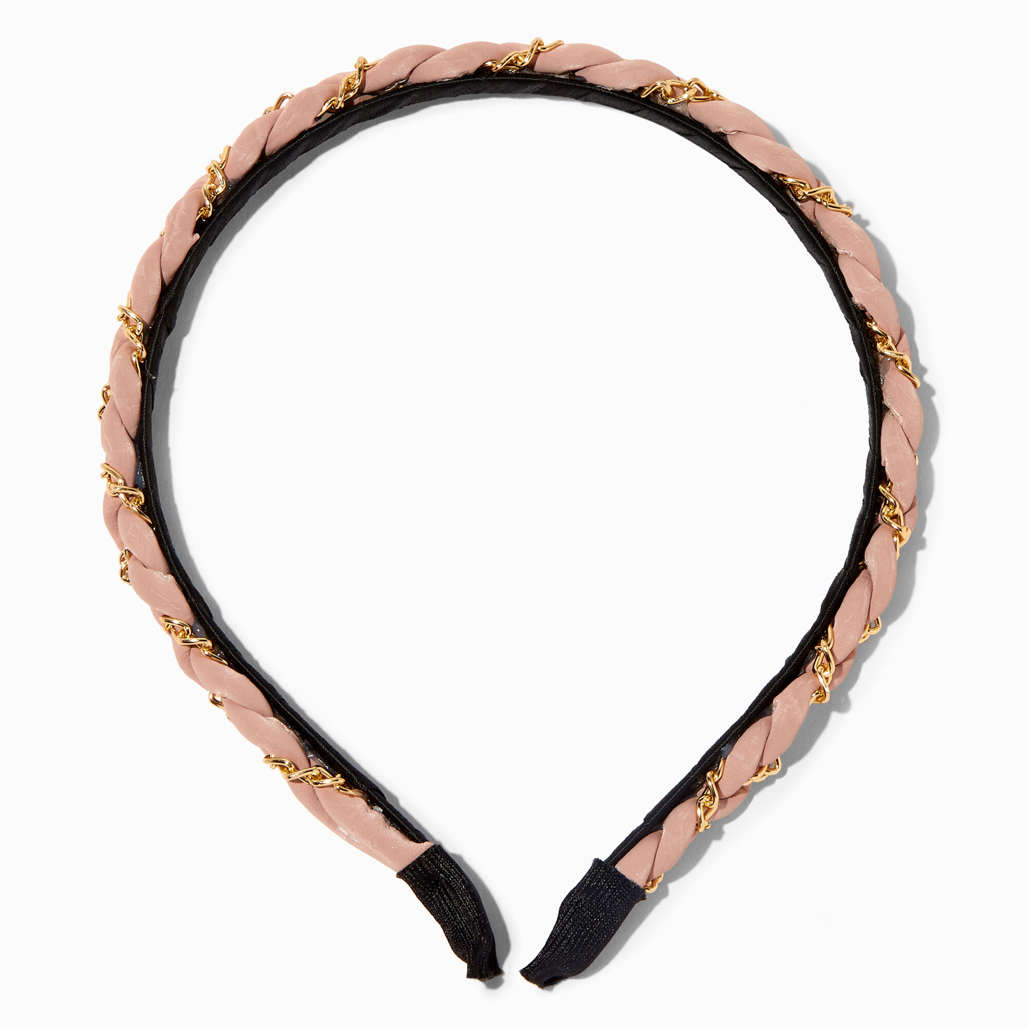 View Claires Blush Gold Chain Woven Headband Pink information