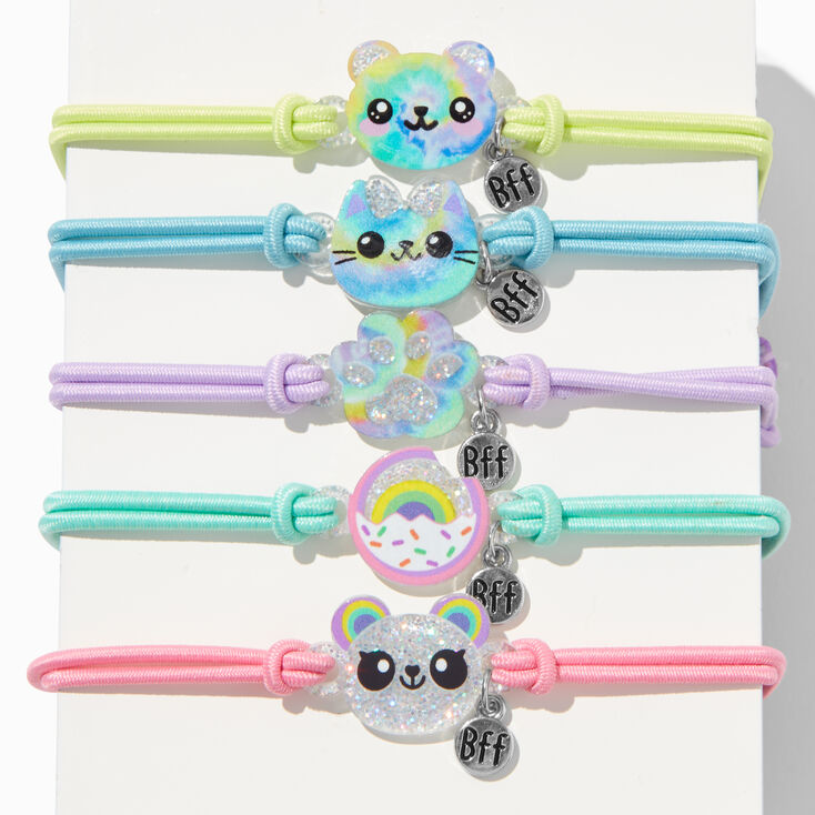 Best Friends Tie Dye Critter Adjustable Bracelets - 5 Pack,