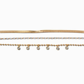 Gold Cubic Zirconia Dainty Chain Bracelets - 3 Pack,