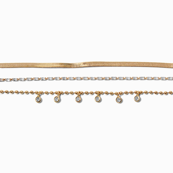 Gold Cubic Zirconia Dainty Chain Bracelets - 3 Pack,