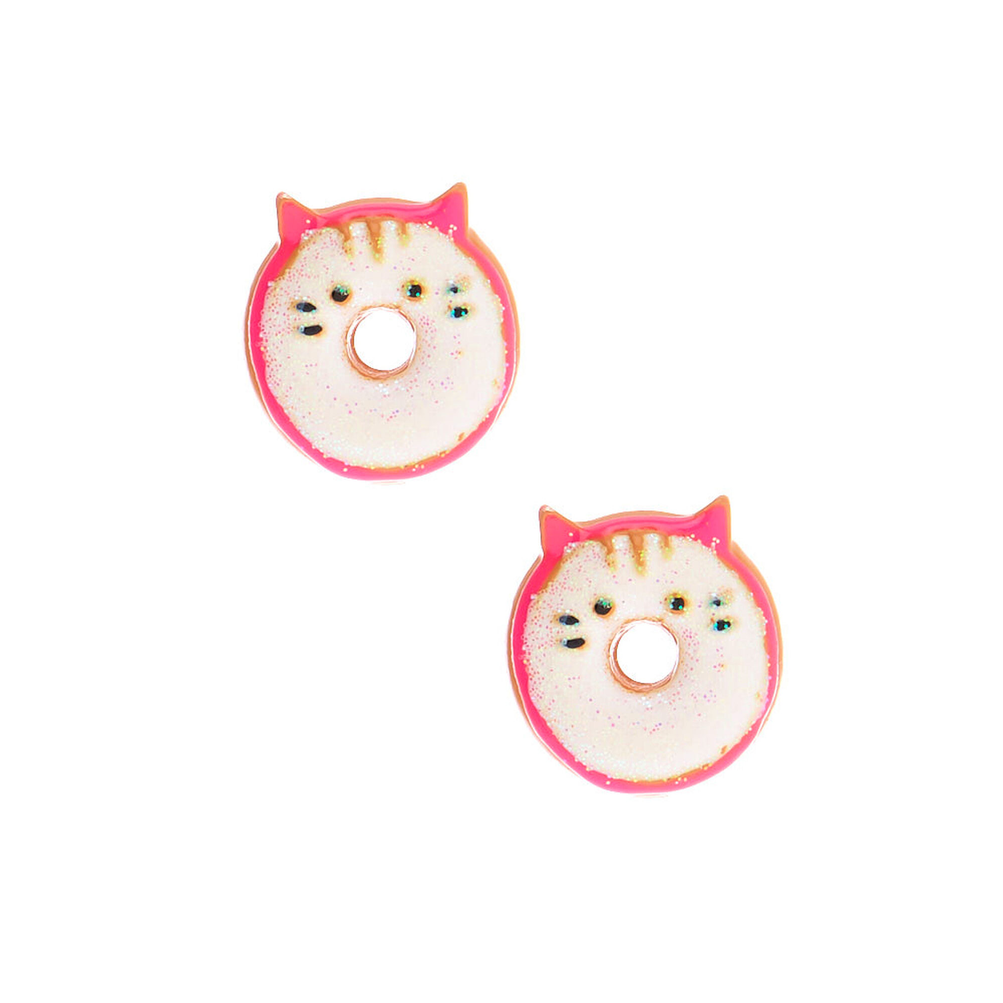 Glitter Cat Donut Stud Earrings White Claire S Us