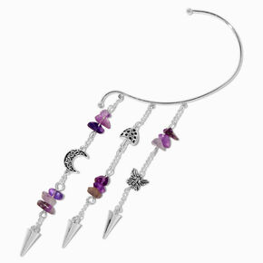 Silver-tone Purple Crystal Mushroom Hanging Ear Cuff ,