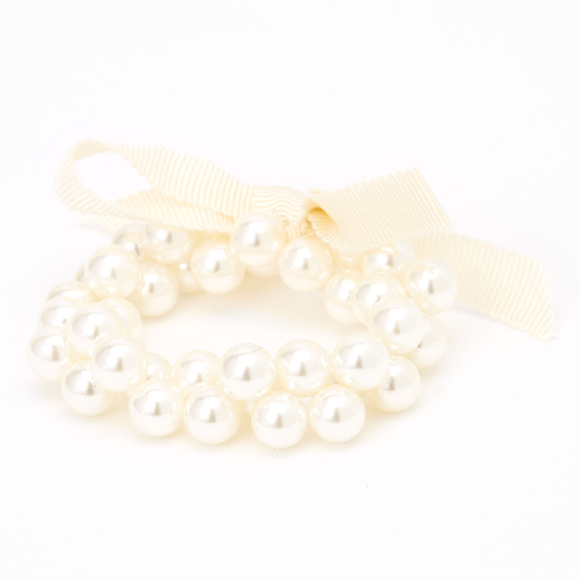 Claire's Club Ribbon Pearl Stretch Bracelet - Ivory,