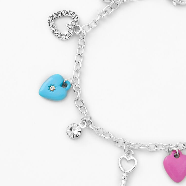 Silver Heart Locket &amp; Key Charm Bracelet,