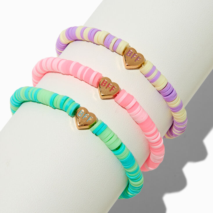 Best Friends Beaded Heart Charm Stretch Bracelets - 3 Pack,