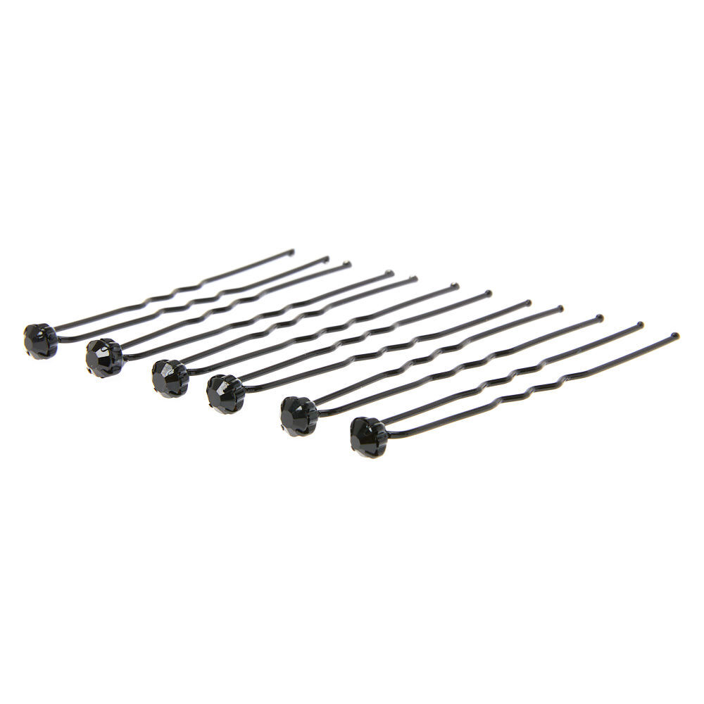 Rhinestone Hair Pins - Black, 6 Pack,