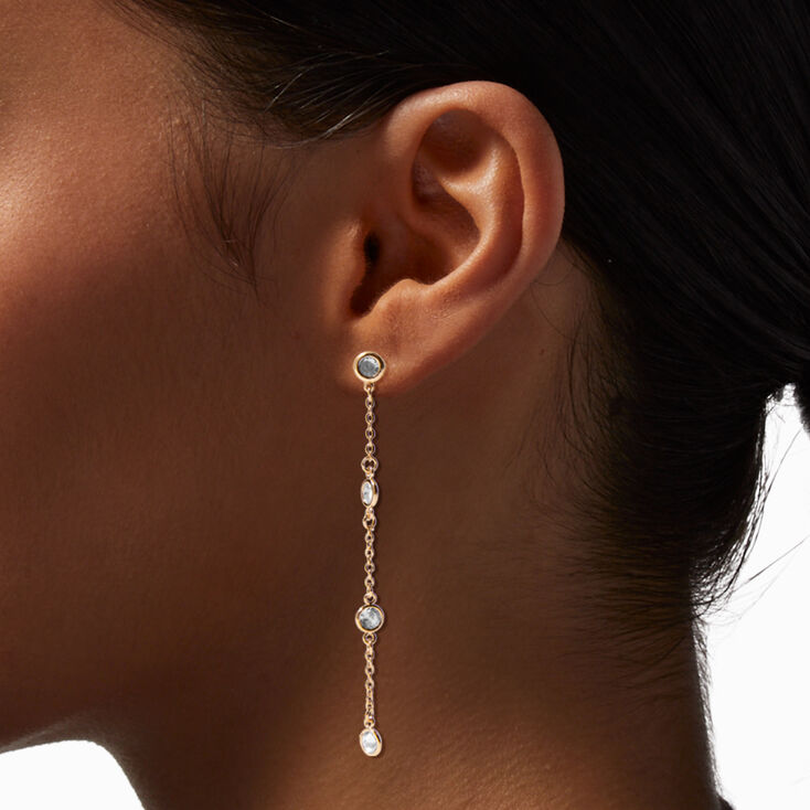 Gold Chain Cubic Zirconia 3&quot; Drop Earrings,