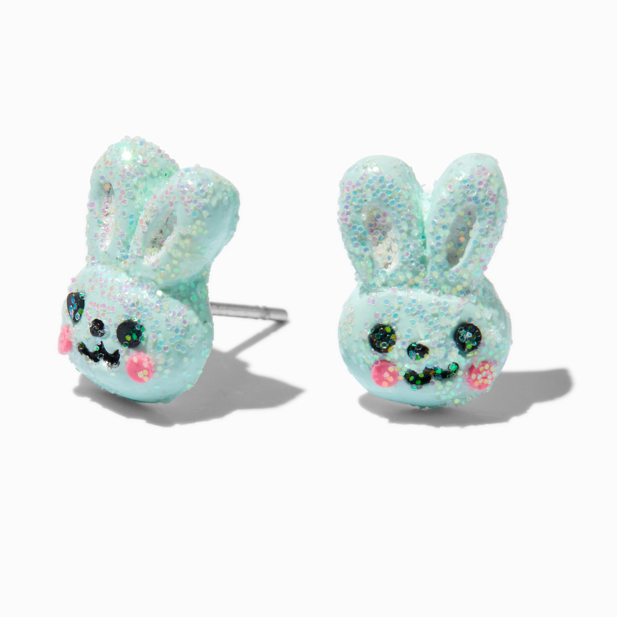 View Claires Bunny Glitter Stud Earrings Blue information