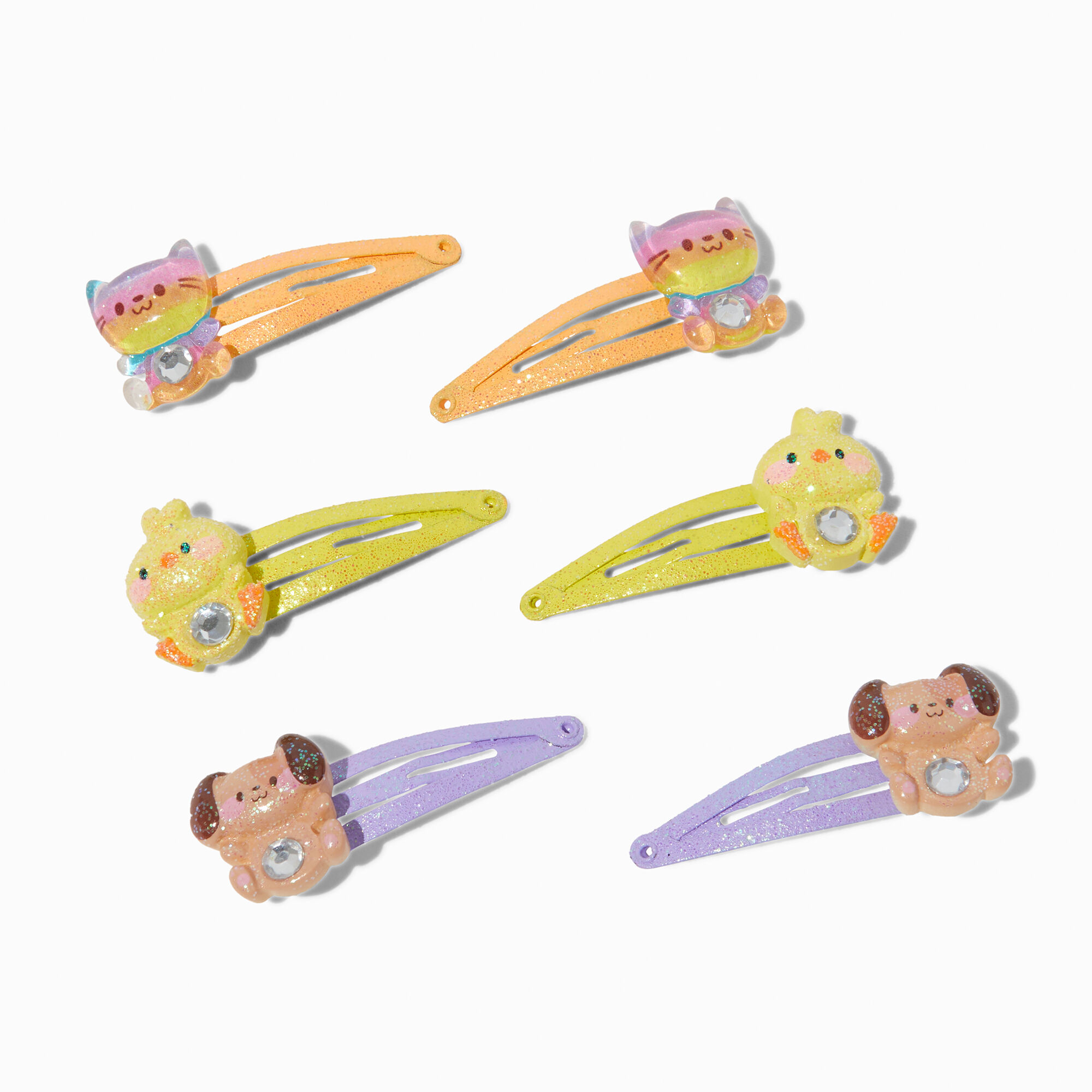 View Claires Club Pastel Glitter Critter Gem Belly Snap Hair Clips 6 Pack information