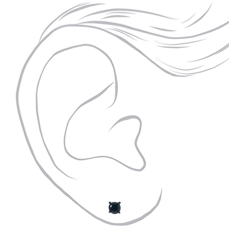 Black Cubic Zirconia 5MM Round Stud Earrings - Black,