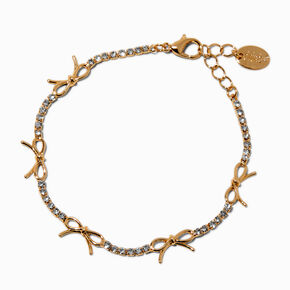 Gold-tone Bow Crystal Cup Chain Bracelet,