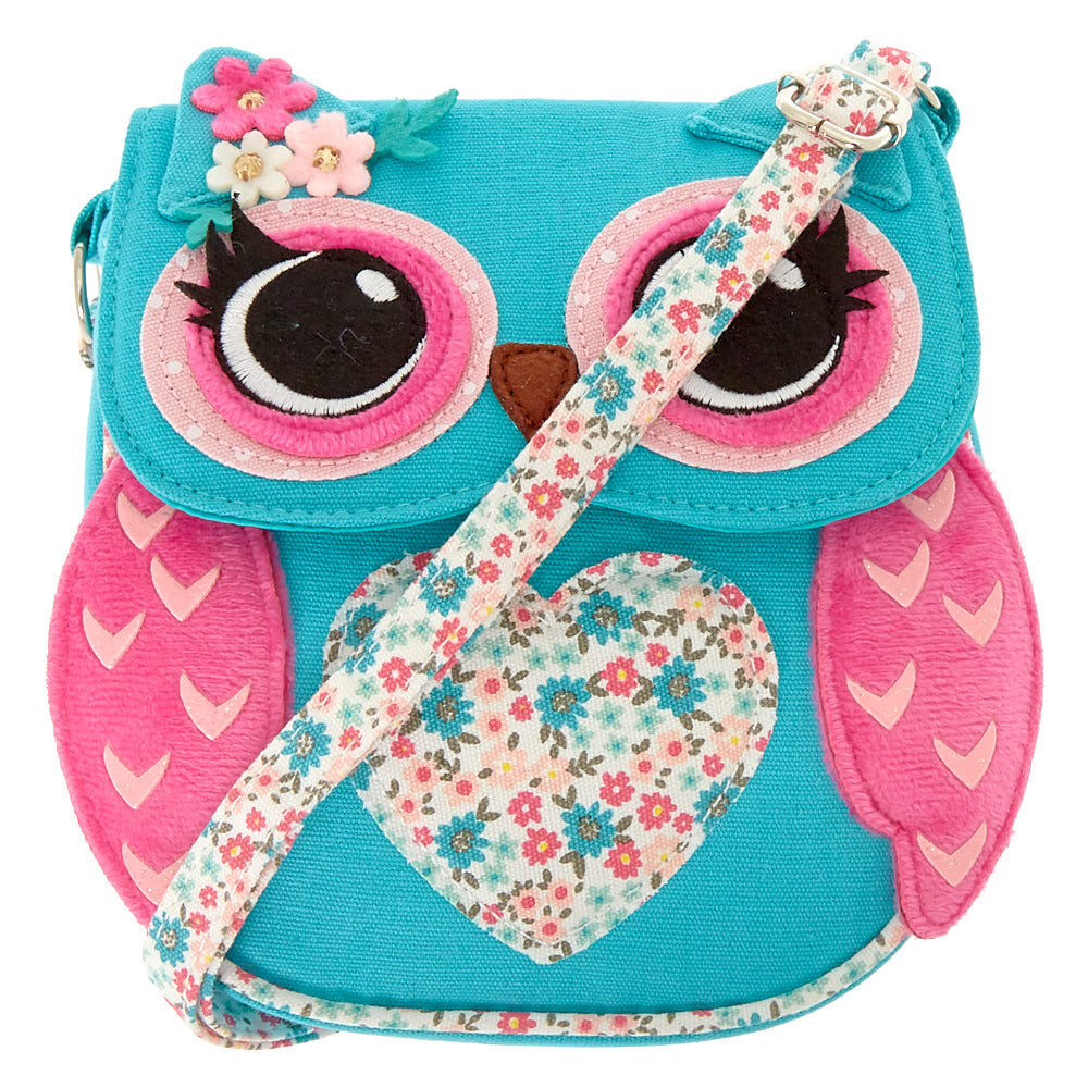 Claire's Club Floral Owl Crossbody Bag - Turquoise,