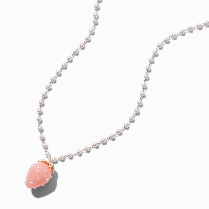 Pearl Chain Strawberry Pendant Necklace,