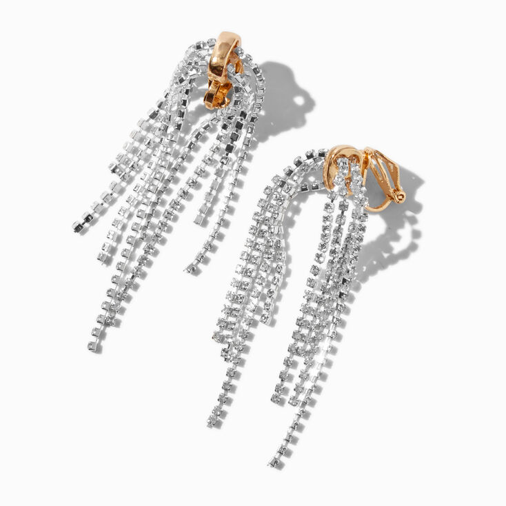Mixed Metal Crystal Fringe Clip-On Drop Earrings,