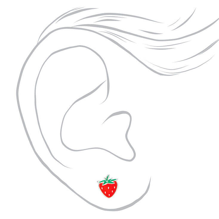 Sterling Silver One Enamel Strawberry Stud Earring,