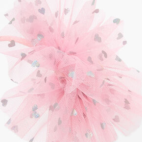 Pink Heart Print Tulle Pouf Headband,