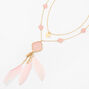 Gold Medallion Feather Multi Strand Pendant Necklace - Pink,