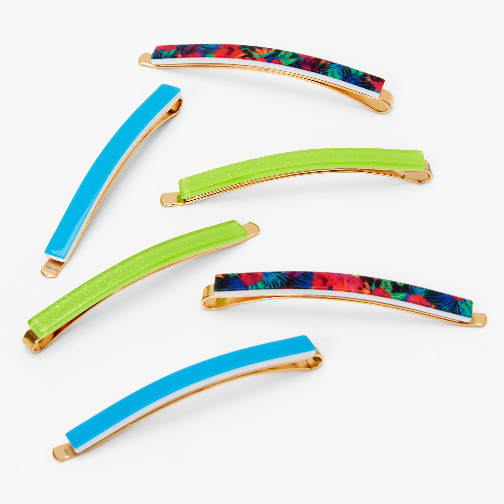 Claire's Épingles à cheveux fluo tropicales couleur dorée - Vert, lot de 6