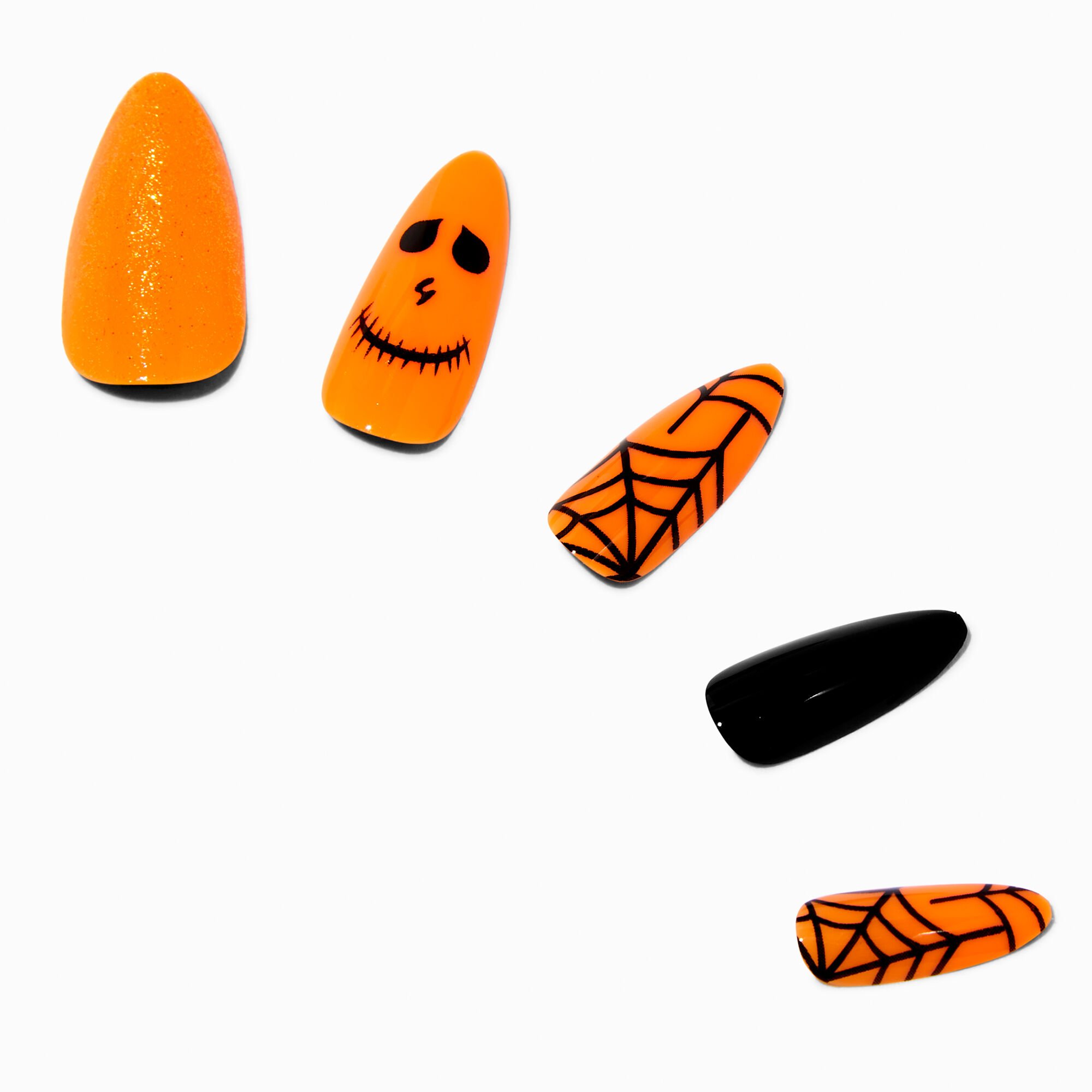 Jack-o-Lantern Halloween Squareletto Press On Faux Nail Set - 24 Pack,