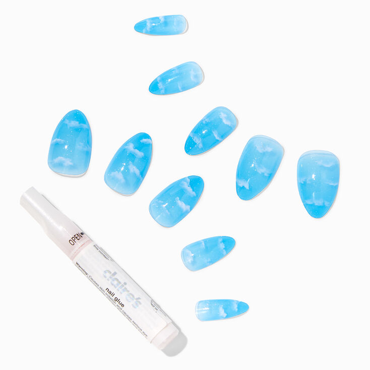 Faux ongles vegan stiletto motif gel&eacute;e nuage bleu &#40;lot de 24&#41;,