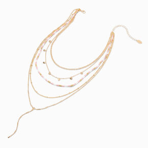 Gold-tone Pink &amp; Nude Seed Bead Disc Multi-Strand Y-Neck Necklace,