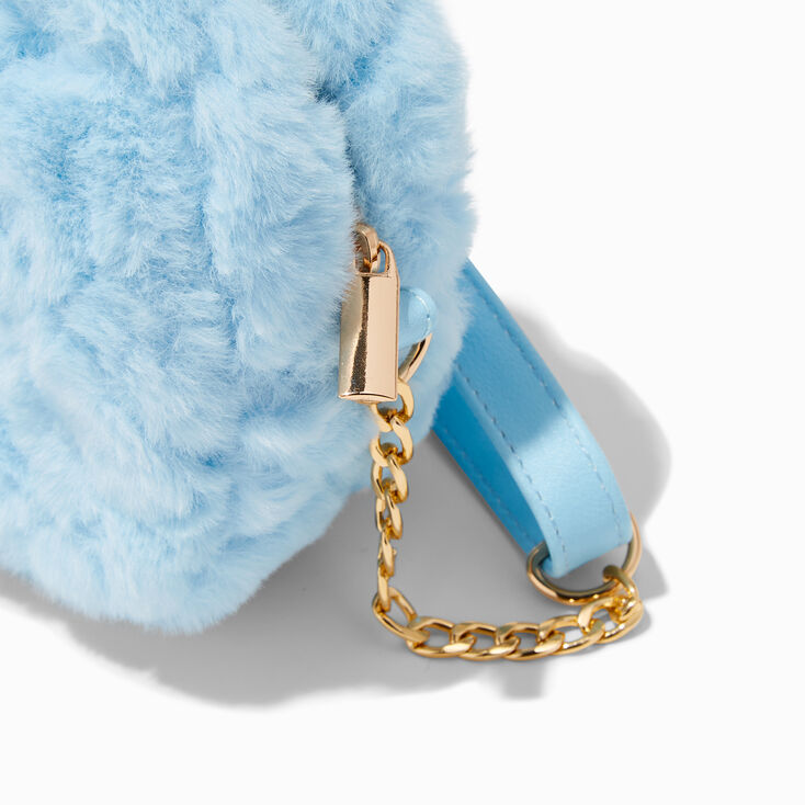 Furry Blue Quilted Crossbody Bag,
