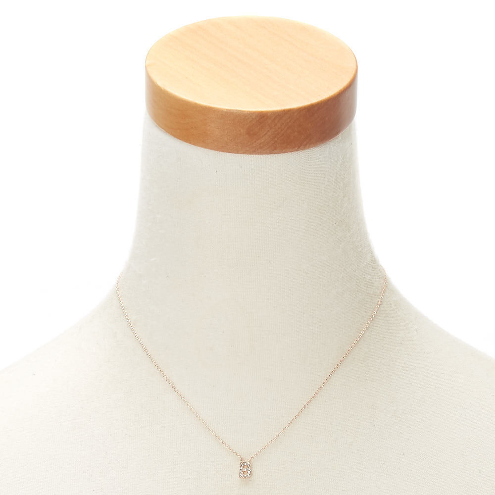 Rose Gold Embellished Initial Pendant Necklace - B,