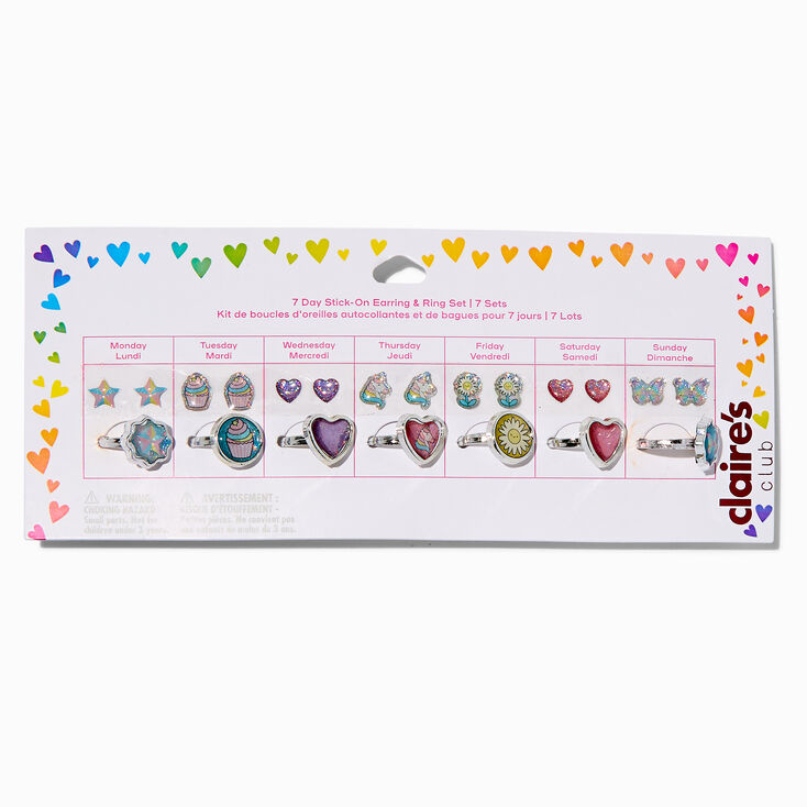 Claire&#39;s Club 7 Day Pastel Stick On Earrings &amp; Ring Set - 7 Pack,
