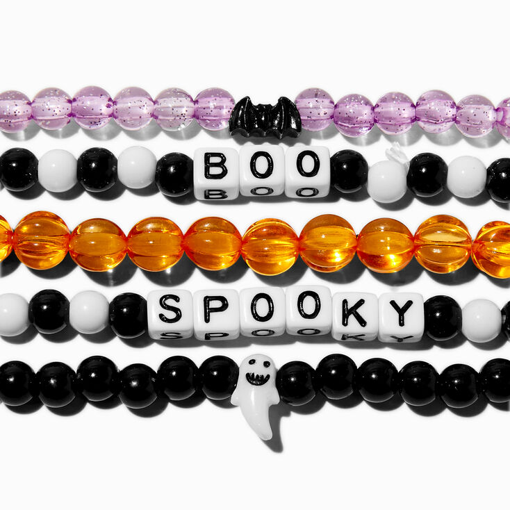 Halloween Ghosts &amp; Bats Beaded Stretch Bracelets - 5 Pack,