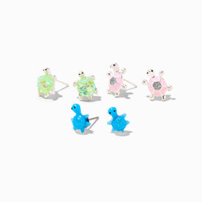 Silver Turtle Mix Stud Earrings &#40;3 Pack&#41;,