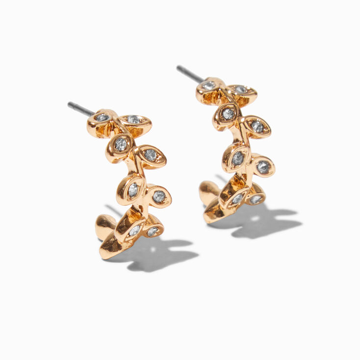 Gold-tone 10mm Leaf Hoop Earrings,