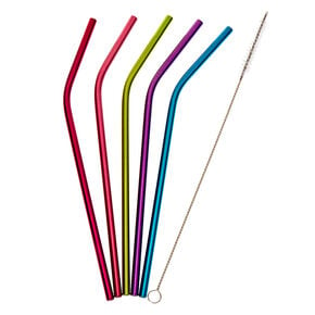 Rainbow Bent Stainless Steel Straws - 5 Pack,