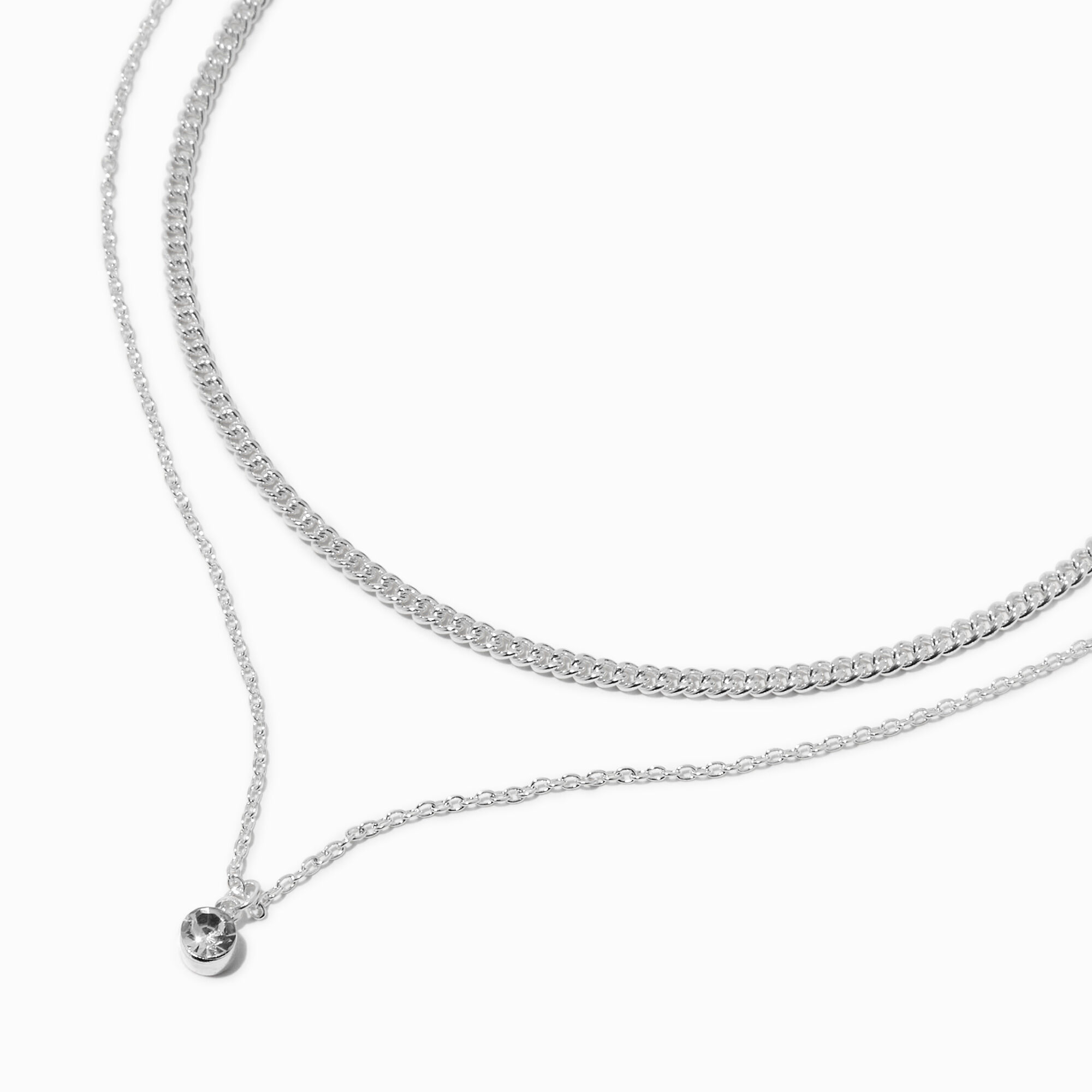 View Claires Tone Curb Chain Crystal MultiStrand Necklace Silver information