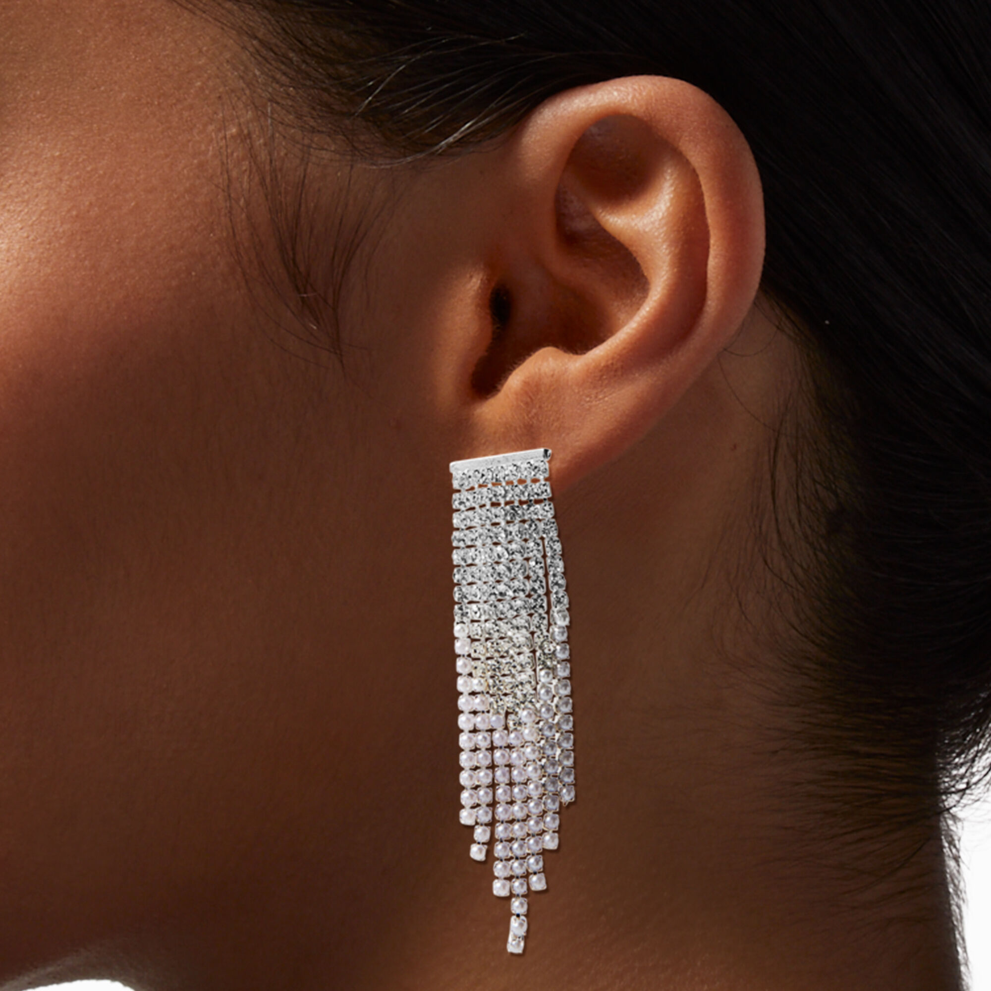 Silver Rhinestone Pearl Fringe 2.5
