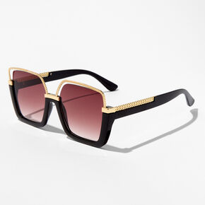Braided Gold Browline Black Geometric Shield Sunglasses,