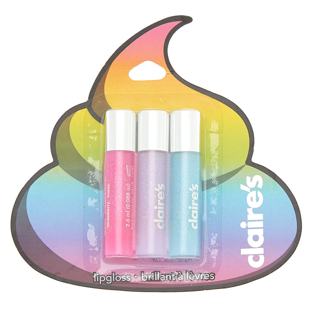 Rainbow Poop Emoji Mini Flavoured Lip Gloss Set, 3 Pack,