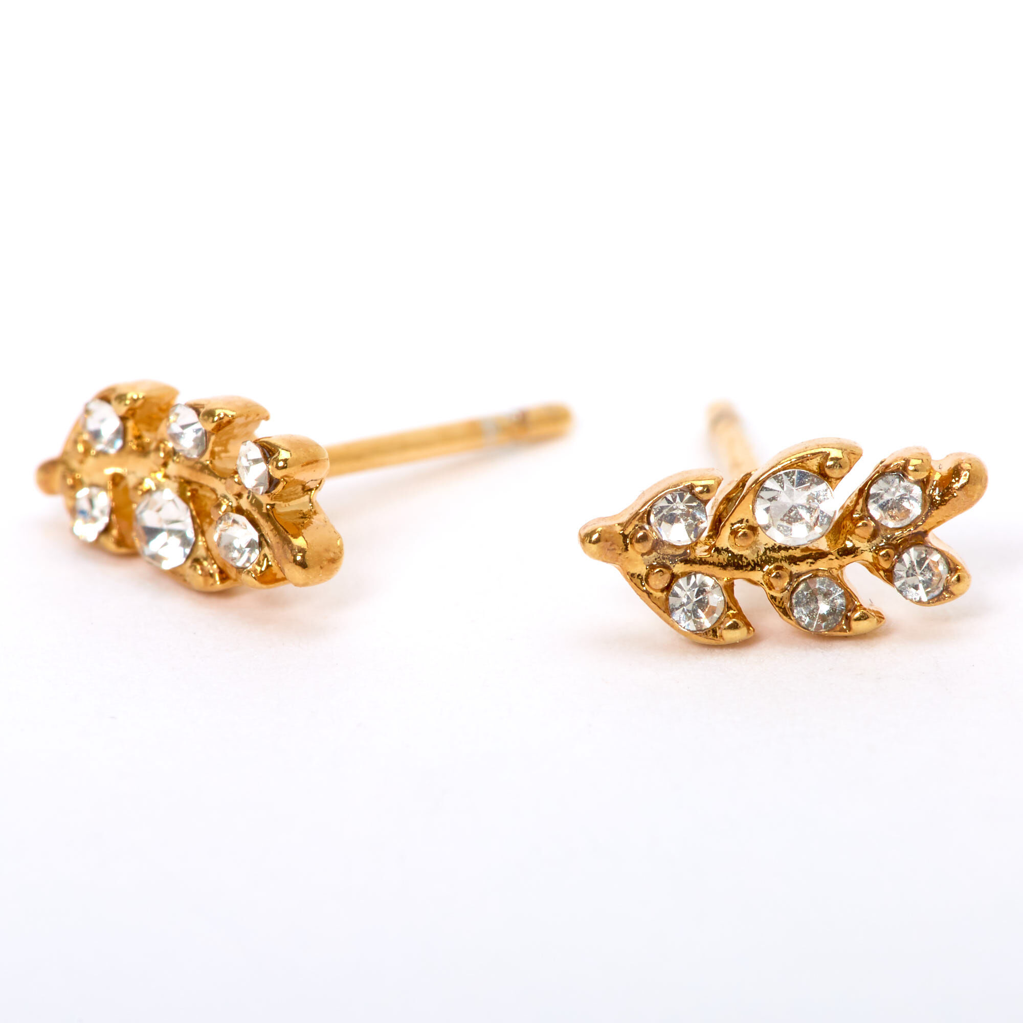 View Claires 18Ct Plated Crystal Leaf Stud Earrings Gold information