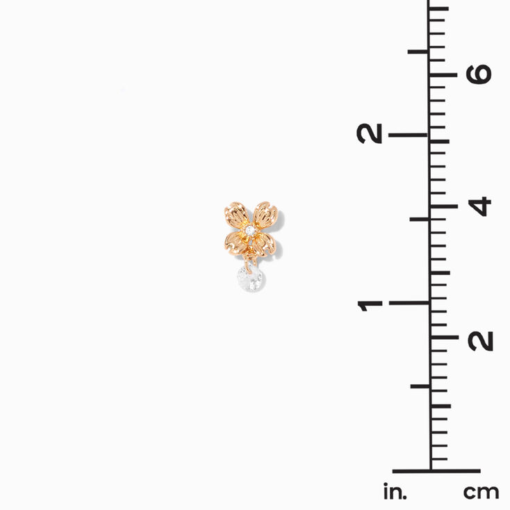 Gold-tone Flower Cubic Zirconia Charm Stud Earrings,