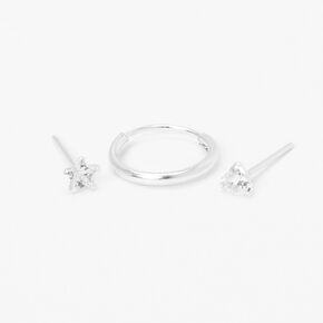 Sterling Silver 22G Heart Star Nose Rings - 3 Pack,