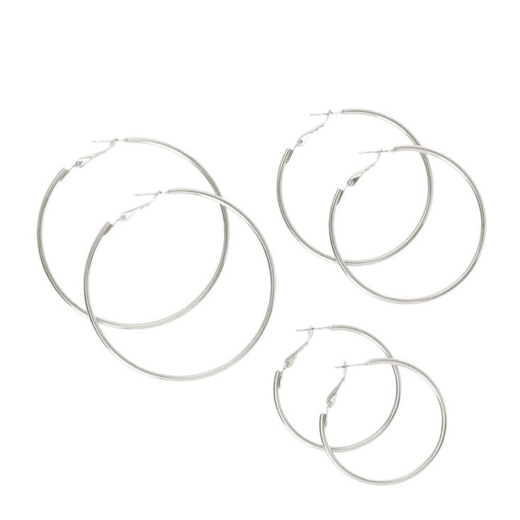 Graduated Silver-tone Hoop Earrings - 3 Pack,